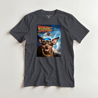 Load image into Gallery viewer, Mockup Bark to the Future on dark heather tee