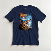 Load image into Gallery viewer, Mockup Bark to the Future on navy tee