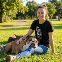 Load image into Gallery viewer, Mockup Dogmother Leo on black tee on body