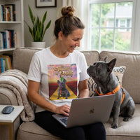 Load image into Gallery viewer, Mockup light white tee on body with dog